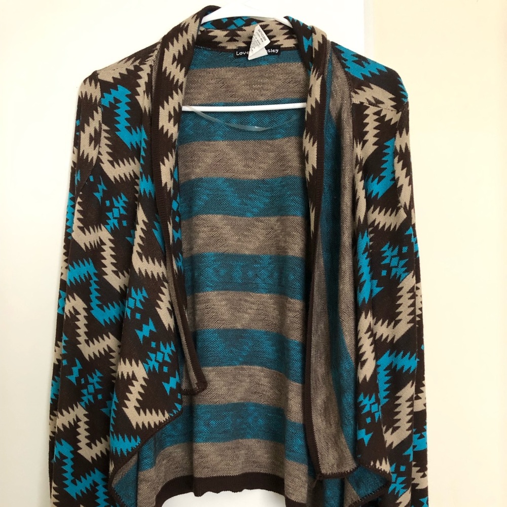 Blue and brown flowy cardigan
